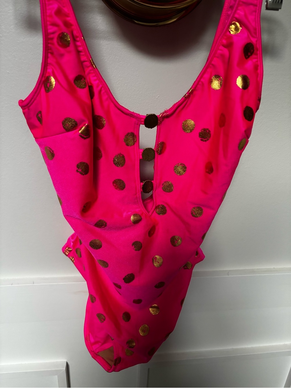 Vintage 90s USA MADE pink Gold High Cut Low Cut One Piece Swimsuit